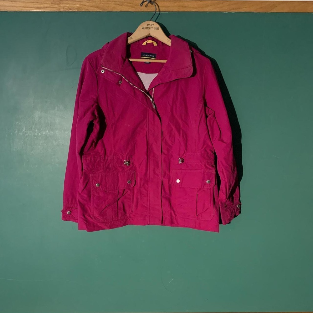 Lands End Pink Lightweight Windbreaker Jacket Small Relaxed Fit Pockets Retro
